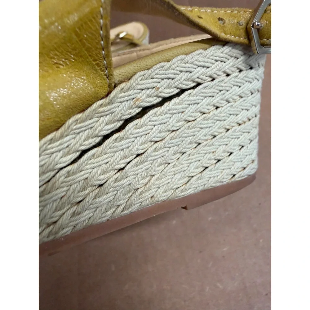 A.Testoni Embroidered Suede Leather Slingback Espadrille Wedge Yellow Size 37 EU